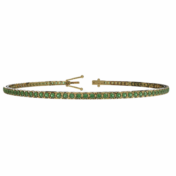 Bracciale Tennis diamantato in Oro Giallo 18 kt con Smeraldi naturali 0,35ct