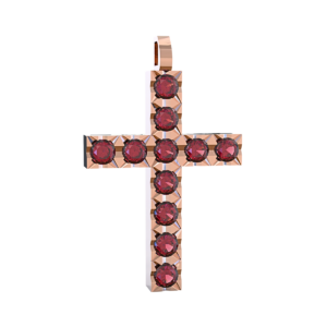 Ciondolo Croce tennis Diamantato in Oro Rosa 18 kt con Rubini