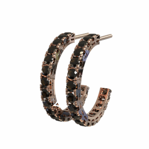 Orecchini a cerchio aperto Quadro in Oro Rosa 18 kt con Diamanti neri, 2.00 cm