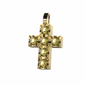 Ciondolo Croce tennis Diamantato in Oro Giallo 18 kt con Diamanti Fancy