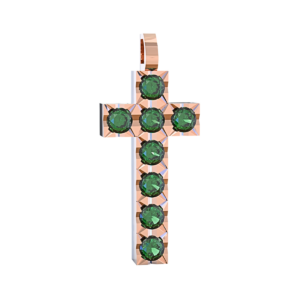 Ciondolo Croce tennis Diamantato in Oro Rosa 18 kt con Smeraldi