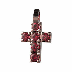 Ciondolo Croce tennis in Oro Rosa 18 kt con Rubini
