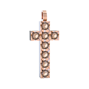 Ciondolo Croce tennis Diamantato in Oro Rosa 18 kt con Diamanti Brown