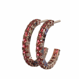 Orecchini a cerchio aperto Quadro in Oro Rosa 18 kt con Rubini, 2.00 cm