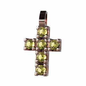 Ciondolo Croce tennis in Oro Rosa 18 kt con Diamanti Fancy
