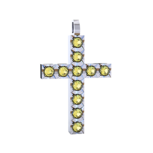 Ciondolo Croce tennis Diamantato in Oro Bianco 18 kt con Diamanti Fancy