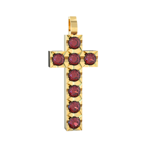 Ciondolo Croce tennis Diamantato in Oro Giallo 18 kt con Rubini