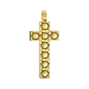 Ciondolo Croce tennis Diamantato in Oro Giallo 18 kt con Diamanti Fancy