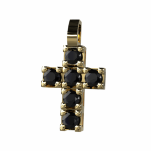 Ciondolo Croce tennis in Oro Giallo 18 kt con Diamanti neri