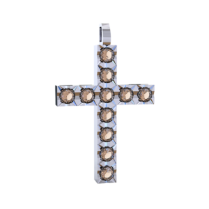 Ciondolo Croce tennis Diamantato in Oro Bianco 18 kt con Diamanti Brown