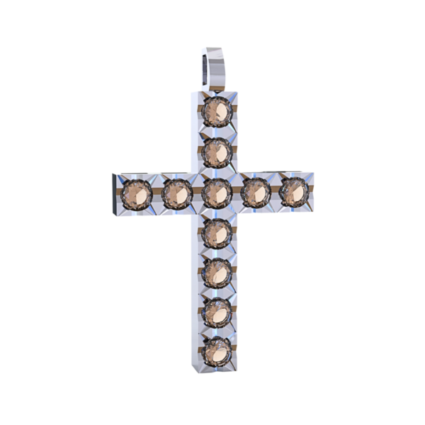 Ciondolo Croce tennis Diamantato in Oro Bianco 18 kt con Diamanti Brown