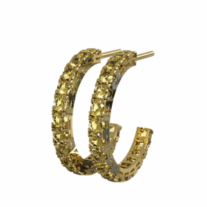 Orecchini a cerchio aperto Quadro in Oro Giallo 18 kt con Diamanti Fancy, 2.00 cm