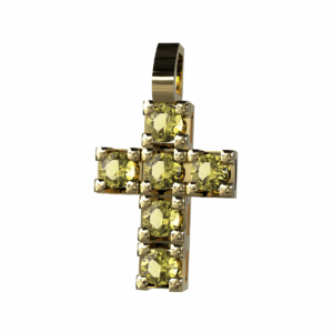 Ciondolo Croce tennis in Oro Giallo 18 kt con Diamanti Fancy