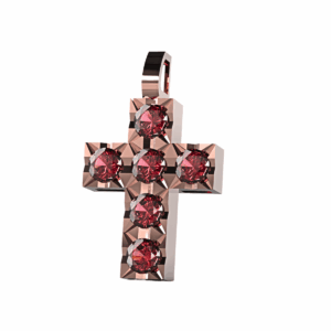 Ciondolo Croce tennis Diamantato in Oro Rosa 18 kt con Rubini