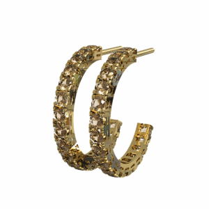 Orecchini a cerchio aperto Quadro in Oro Giallo 18 kt con Diamanti Brown, 2.00 cm