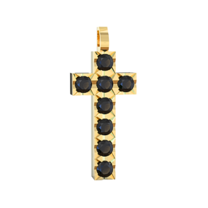 Ciondolo Croce tennis Diamantato in Oro Giallo 18 kt con Diamanti neri