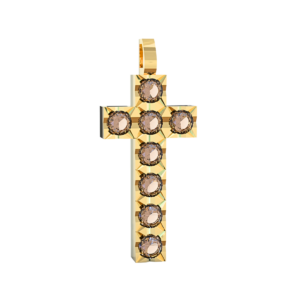 Ciondolo Croce tennis Diamantato in Oro Giallo 18 kt con Diamanti Brown