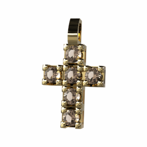 Ciondolo Croce tennis in Oro Giallo 18 kt con Diamanti Brown