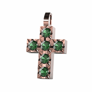 Ciondolo Croce tennis Diamantato in Oro Rosa 18 kt con Smeraldi