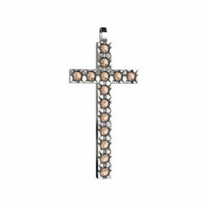 Ciondolo Croce tennis Diamantato in Oro Bianco 18 kt con Diamanti Brown