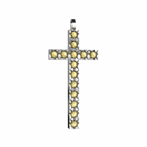 Ciondolo Croce tennis Diamantato in Oro Bianco 18 kt con Diamanti Fancy