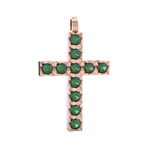 Ciondolo Croce tennis Diamantato in Oro Rosa 18 kt con Smeraldi