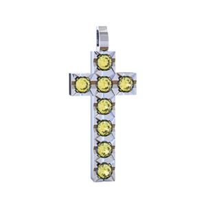 Ciondolo Croce tennis Diamantato in Oro Bianco 18 kt con Diamanti Fancy