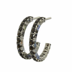 Orecchini a cerchio aperto Quadro in Oro Bianco 18 kt con Diamanti neri, 2.00 cm
