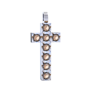 Ciondolo Croce tennis Diamantato in Oro Bianco 18 kt con Diamanti Brown