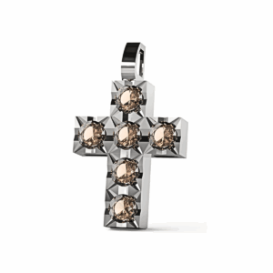 Ciondolo Croce tennis Diamantato in Oro Bianco 18 kt con Diamanti Brown