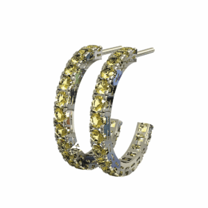 Orecchini a cerchio aperto Quadro in Oro Bianco 18 kt con Diamanti Fancy, 2.00 cm
