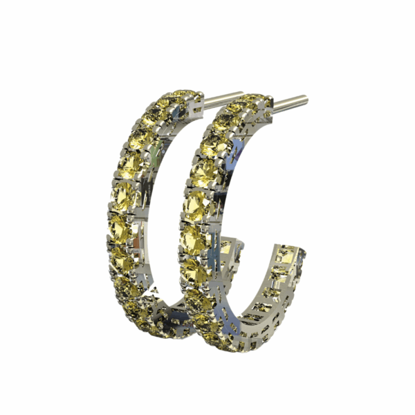 Orecchini a cerchio aperto Quadro in Oro Bianco 18 kt con Diamanti Fancy, 2.00 cm