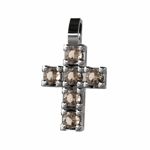 Ciondolo Croce tennis in Oro Bianco 18 kt con Diamanti Brown