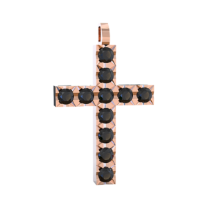 Ciondolo Croce tennis Diamantato in Oro Rosa 18 kt con Diamanti neri