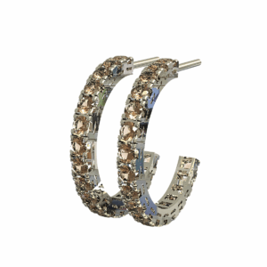 Orecchini a cerchio aperto Quadro in Oro Bianco 18 kt con Diamanti Brown, 2.00 cm
