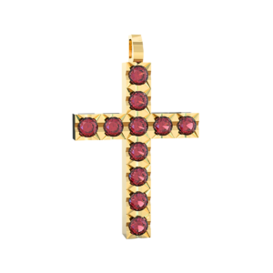Ciondolo Croce tennis Diamantato in Oro Giallo 18 kt con Rubini