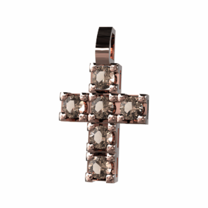 Ciondolo Croce tennis in Oro Rosa 18 kt con Diamanti Brown