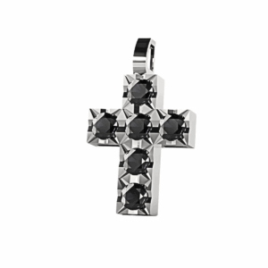 Ciondolo Croce tennis Diamantato in Oro Bianco 18 kt con Diamanti neri