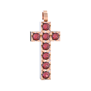 Ciondolo Croce tennis Diamantato in Oro Rosa 18 kt con Rubini