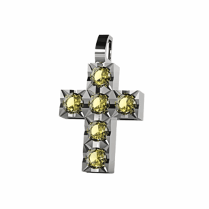 Ciondolo Croce tennis Diamantato in Oro Bianco 18 kt con Diamanti Fancy