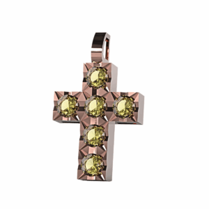 Ciondolo Croce tennis Diamantato in Oro Rosa 18 kt con Diamanti Fancy