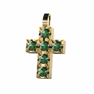 Ciondolo Croce tennis Diamantato in Oro Giallo 18 kt con Smeraldi