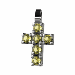 Ciondolo Croce tennis in Oro Bianco 18 kt con Diamanti Fancy
