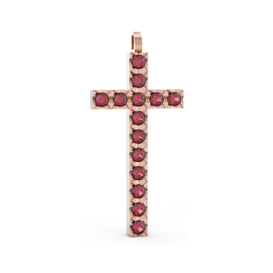 Ciondolo Croce tennis Diamantato in Oro Rosa 18 kt con Rubini