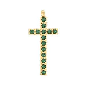 Ciondolo Croce tennis Diamantato in Oro Giallo 18 kt con Smeraldi