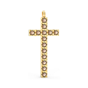 Ciondolo Croce tennis Diamantato in Oro Giallo 18 kt con Diamanti Brown