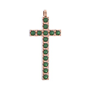 Ciondolo Croce tennis Diamantato in Oro Rosa 18 kt con Smeraldi