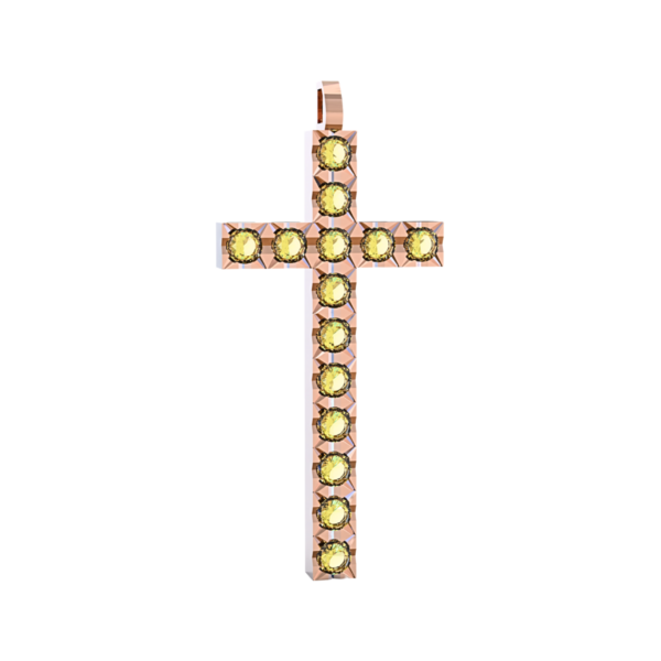 Ciondolo Croce tennis Diamantato in Oro Rosa 18 kt con Diamanti Fancy