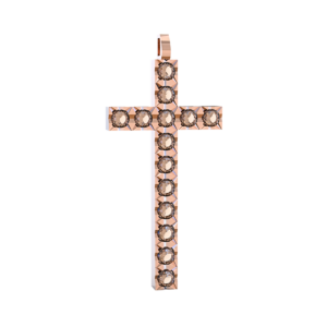 Ciondolo Croce tennis Diamantato in Oro Rosa 18 kt con Diamanti Brown
