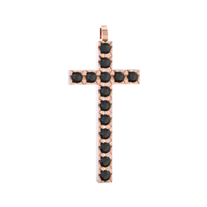 Ciondolo Croce tennis Diamantato in Oro Rosa 18 kt con Diamanti neri